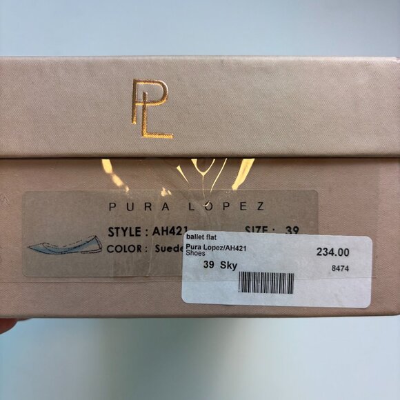 Pura Lopez Suede Pointed Ballet Flats Sky Blue EU 39 Designer Spring Summer Lady - Picture 8 of 8